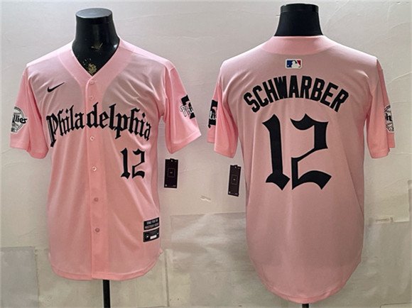 Men's Philadelphia Phillies 12 Kyle Schwarber Pink Gothic Vapor Limited Stitched Jersey