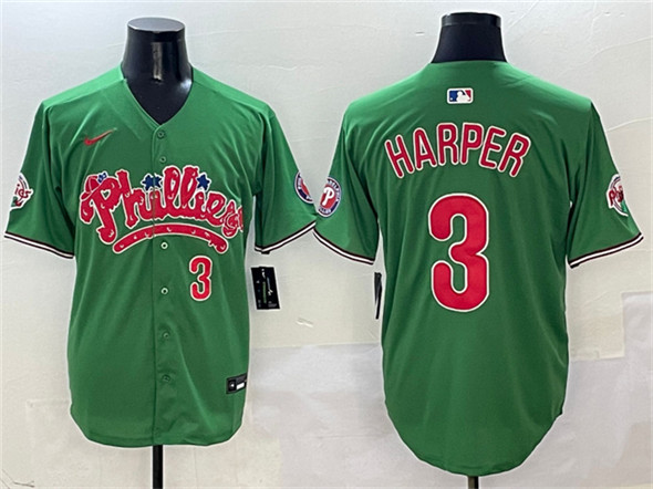Men's Philadelphia Phillies 3 Bryce Harper Green Phanatic Limited Stitched Jersey
