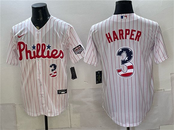 Men's Philadelphia Phillies 3 Bryce Harper White USA 250 Fourth of July Home Stitched Baseball Jersey Men's Philadelphia Phillies 3 Bryce Harper White USA 250 Fourth of July Home Stitched Baseball Jersey