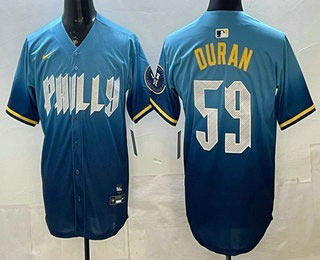Men's Philadelphia Phillies 59 Jhoan Duran Blue 2024 City Cool Base Jersey