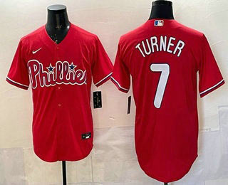 Men's Philadelphia Phillies 7 Trea Turner Red Cool Base Stitched Jersey
