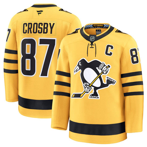 Men's Pittsburgh Penguins 87 Sidney Crosby Gold 2025 Alternate Stitched Hockey Jersey