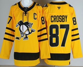 Men's Pittsburgh Penguins 87 Sidney Crosby Yellow Alternate Authentic Jersey