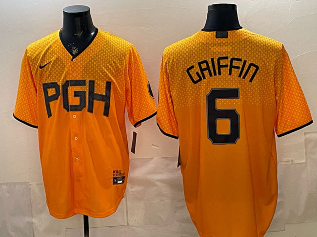 Men's Pittsburgh Pirates 6 Konnor Griffin Gold City Connect Stitched Jersey