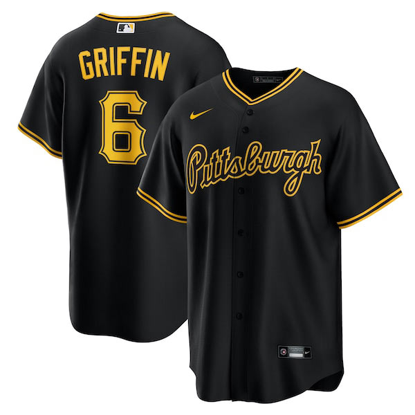 Men's Pittsburgh Pirates 6 Konnor Griffin Nike Black Alternate Replica Jersey