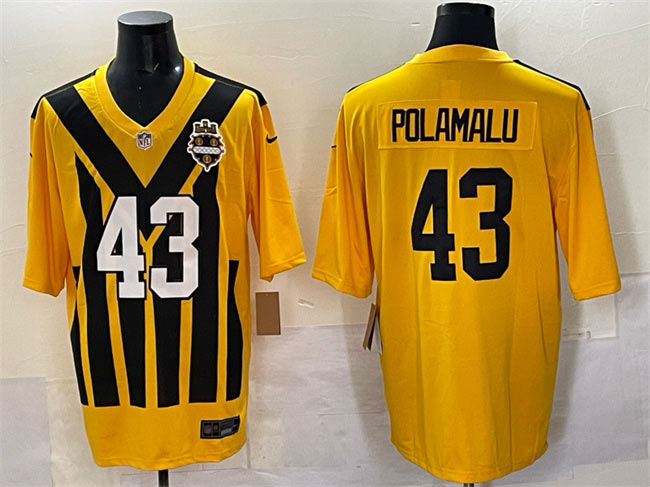 Men's Pittsburgh Steelers 43 Troy Polamalu Gold 1933 Throwback Alternate Football Stitched Jersey