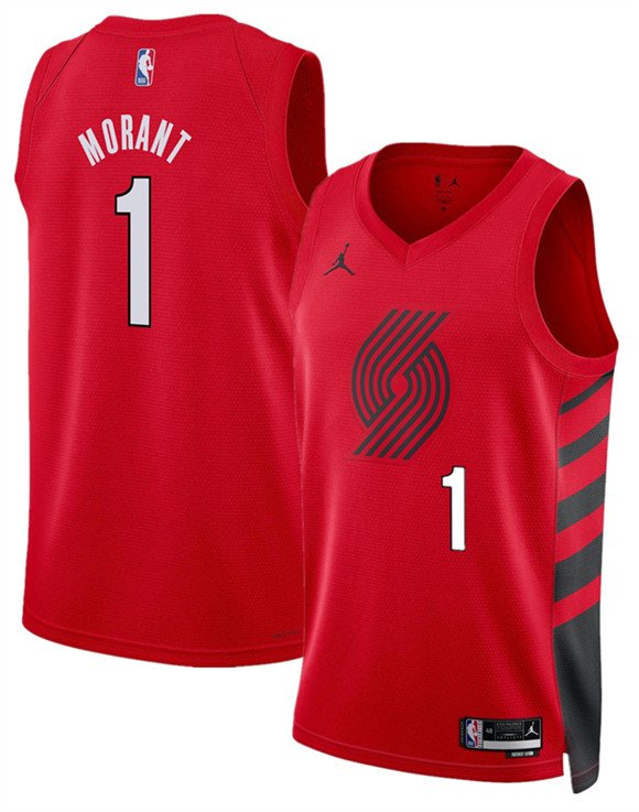 Men's Portland Trail Blazers 1 Ja Morant Red 2026 Statement Edition Stitched Basketball Jersey Men's Portland Trail Blazers 1 Ja Morant Red 2026 Statement Edition Stitched Basketball Jersey