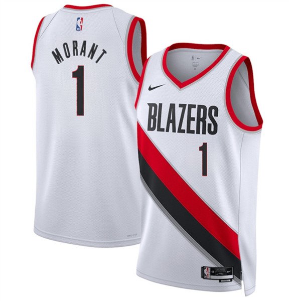 Men's Portland Trail Blazers 1 Ja Morant White 2026 Association Edition Stitched Basketball Jersey Men's Portland Trail Blazers 1 Ja Morant White 2026 Association Edition Stitched Basketball Jersey