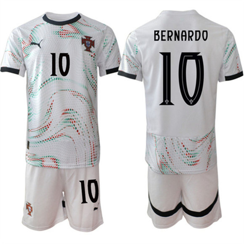 Men's Portugal Team 10 Bernardo 2025 White Away Soccer Jersey Suit