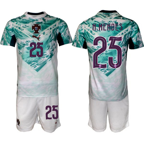 Men's Portugal Team 25 Nuno Mendes Green 2026 World Cup Away Soccer Jersey Suit Men's Portugal Team 25 Nuno Mendes Green 2026 World Cup Away Soccer Jersey Suit