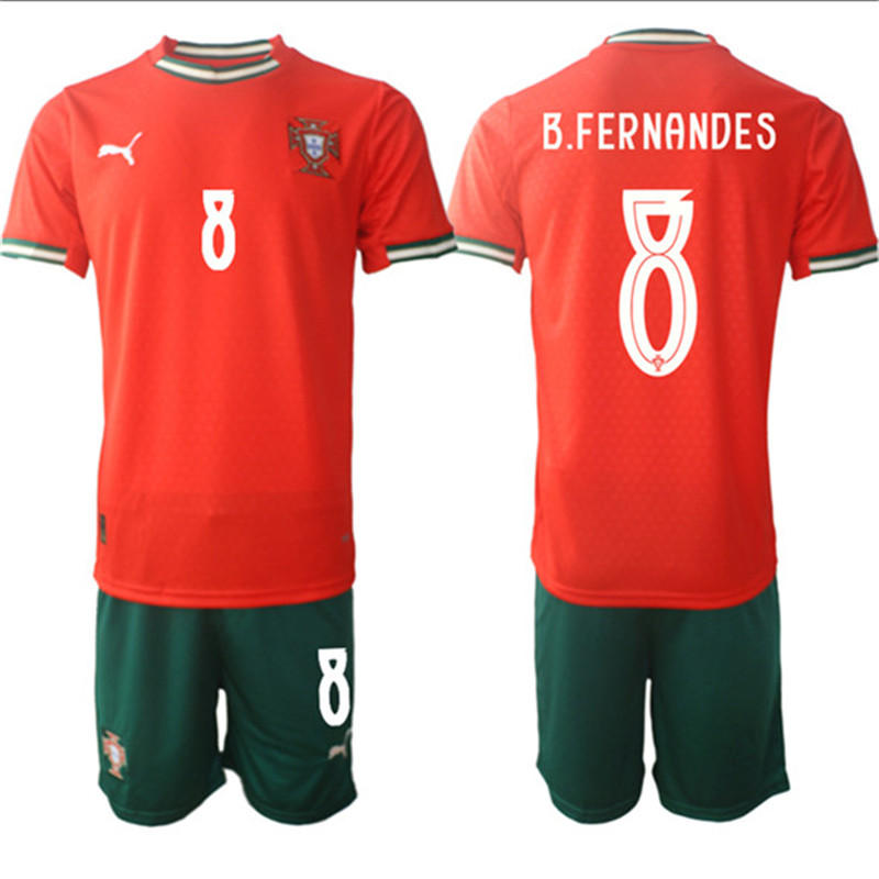 Men's Portugal Team 8 B.Fernandes 2025 Red Home Soccer Jersey Suit