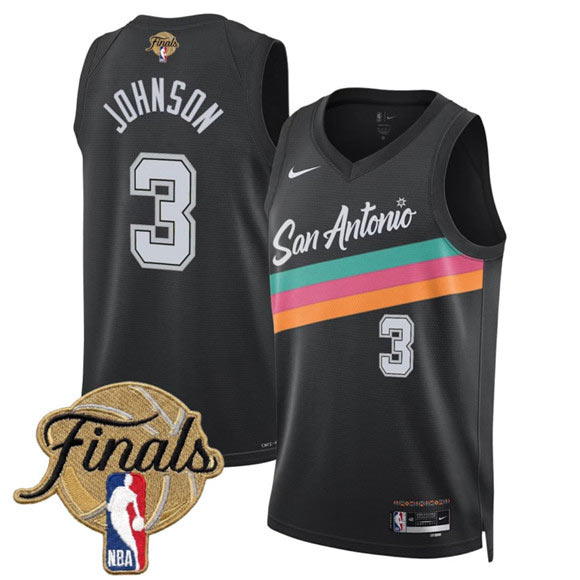 Men's San Antonio Spurs 3 Keldon Johnson Black 2026 Finals Patch City Edition Stitched Basketball Jersey