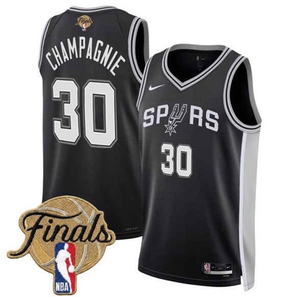 Men's San Antonio Spurs 30 Julian Champagnie Black 2026 Finals Patch Icon Edition Stitched Basketball Jersey