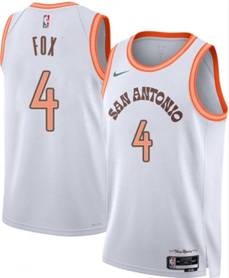 Men's San Antonio Spurs 4 DeAaron Fox White 2023 24 City Edition Stitched Basketball Jersey