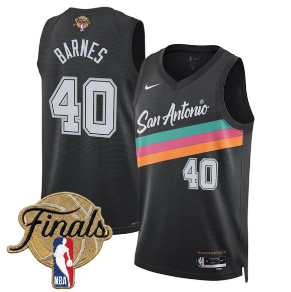 Men's San Antonio Spurs 40 Harrison Barnes Black 2026 Finals Patch City Edition Stitched Basketball Jersey
