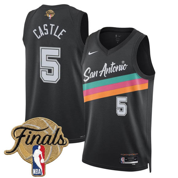 Men's San Antonio Spurs 5 Stephon Castle Black 2026 Finals Patch City Edition Stitched Basketball Jersey