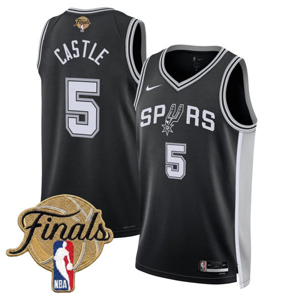 Men's San Antonio Spurs 5 Stephon Castle Black 2026 Finals Patch Icon Edition Stitched Basketball Jersey