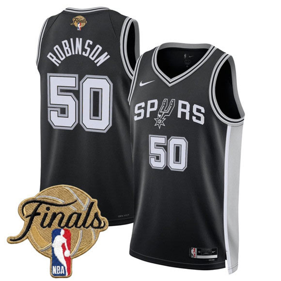 Men's San Antonio Spurs 50 David Robinson Black 2026 Finals Patch Icon Edition Stitched Basketball Jersey