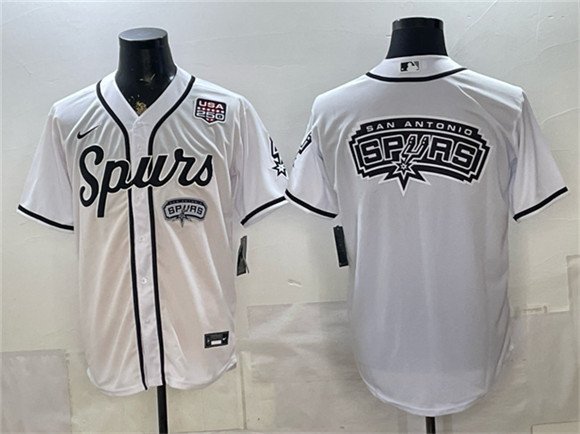 Men's San Antonio Spurs Team Big Logo White USA 250' Patch Stitched Baseball Jersey