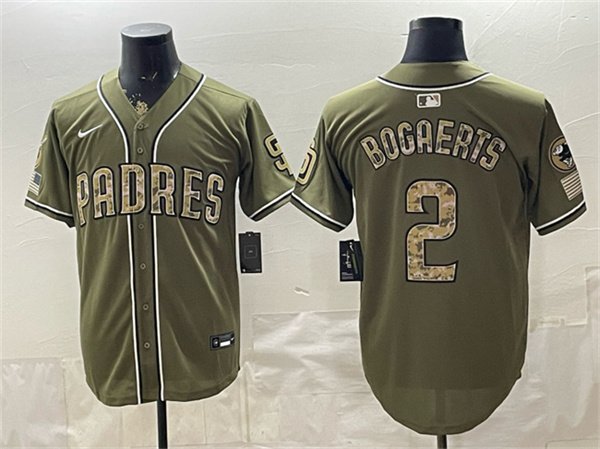 Men's San Diego Padres 2 Xander Bogaerts Olive 2026 Armed Forces Day Stitched Baseball Jersey Men's San Diego Padres 2 Xander Bogaerts Olive 2026 Armed Forces Day Stitched Baseball Jersey