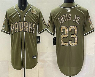Men's San Diego Padres 23 Fernando Tatis Jr Olive 2026 Armed Forces Day Jersey Men's San Diego Padres 23 Fernando Tatis Jr Olive 2026 Armed Forces Day Jersey