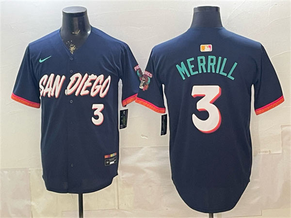 Men's San Diego Padres 3 Jackson Merrill Obsidian 2026 City Connect Limited Stitched Baseball Jersey