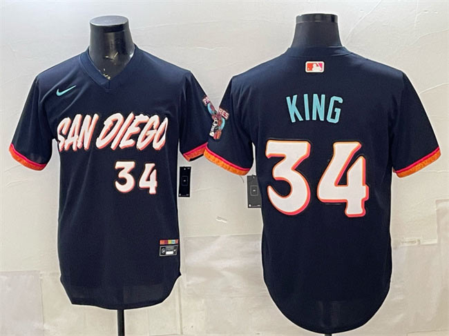 Men's San Diego Padres 34 Michael King Obsidian 2026 City Connect Stadium Stitched Baseball Jersey