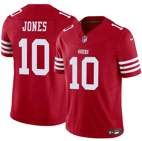 Men's San Francisco 49ers 10 Mac Jones Red 2025 F.U.S.E. Vapor Untouchable Limited Football Stitched Jersey