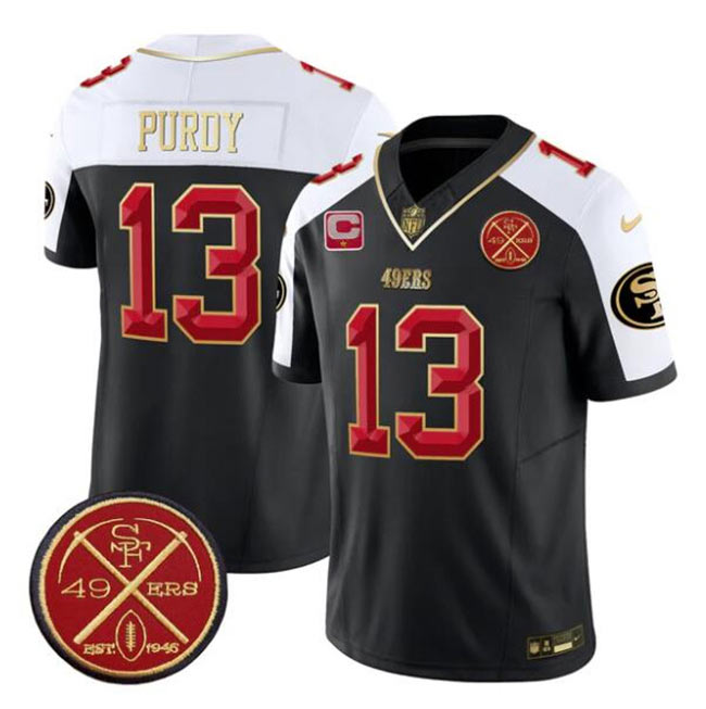 Men's San Francisco 49ers 13 Brock Purdy Black Alternate F.U.S.E. 1 Star C With Est.1946 Patch Vapor Limited Football Stitched Jersey