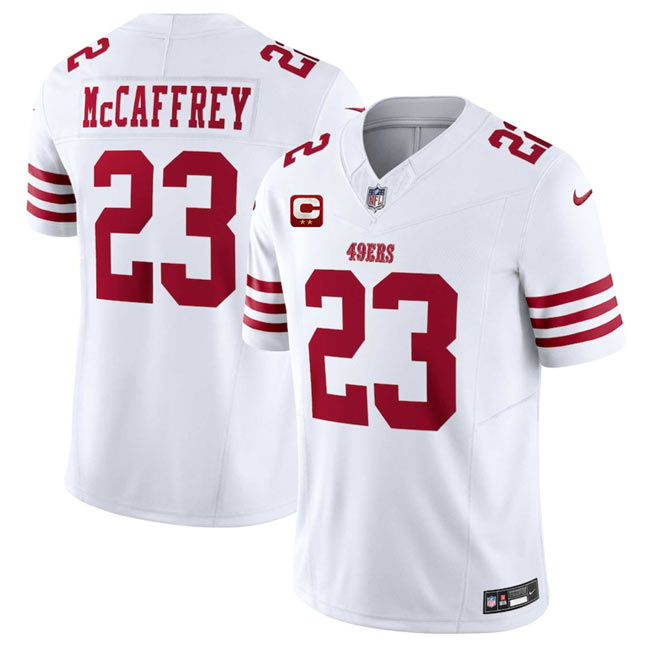 Men's San Francisco 49ers 23 Christian McCaffrey White 2025 F.U.S.E. With 2 Star C Patch Vapor Untouchable Limited Stitched Football Jersey