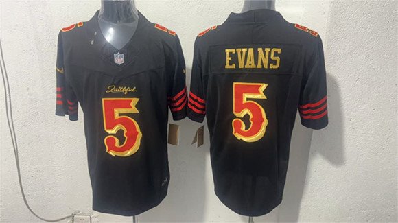 Men's San Francisco 49ers 5 Mike Evans Black Gold 2026 F U S E Rivalries Vapor Limited Football Stitched Jersey Men's San Francisco 49ers 5 Mike Evans Black Gold 2026 F U S E Rivalries Vapor Limited Football Stitched Jersey