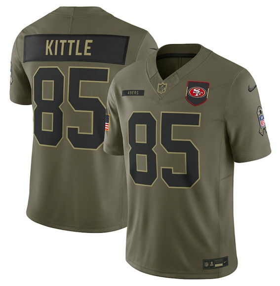 Men's San Francisco 49ers 85 George Kittle Olive 2025 Salute to Service Limited Football Stitched Jersey