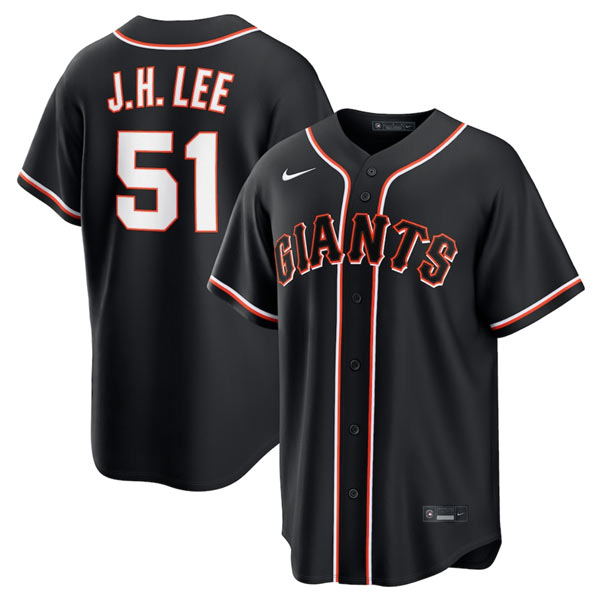 Men's San Francisco Giants 51 Jung Hoo Lee Black Out Stitched Baseball Jersey