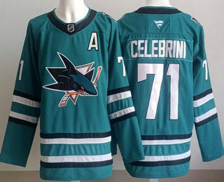 Men's San Jose Sharks 71 Macklin Celebrini Teal Authentic Jersey