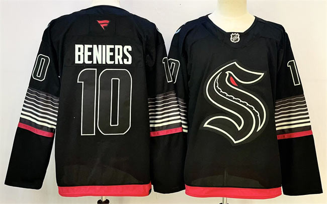 Men's Seattle Kraken 10 Matty Beniers Black 2026 Alternate Stitched Hockey Jersey