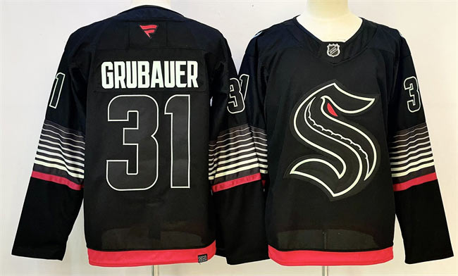 Men's Seattle Kraken 31 Philipp Grubauer Black 2026 Alternate Stitched Hockey Jersey