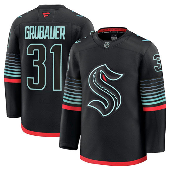 Men's Seattle Kraken 31 Philipp Grubauer Black Alternate Stitched Hockey Jersey