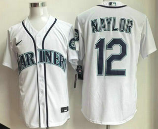 Men's Seattle Mariners 12 Josh Naylor White Cool Base Jersey