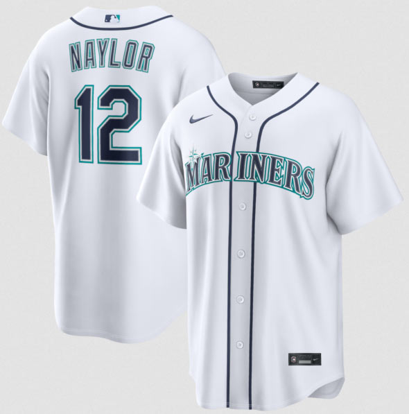 Men's Seattle Mariners 12 Josh Naylor White Cool Base Limited Stitched jersey