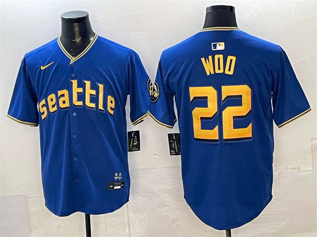 Men's Seattle Mariners 22 Bryan Woo Royal 2025 Limited Stitched jersey