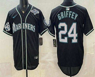 Men's Seattle Mariners 24 Ken Griffey Jr 50th Black Out Style Vapor Premier Limited Jersey Men's Seattle Mariners 24 Ken Griffey Jr 50th Black Out Style Vapor Premier Limited Jersey