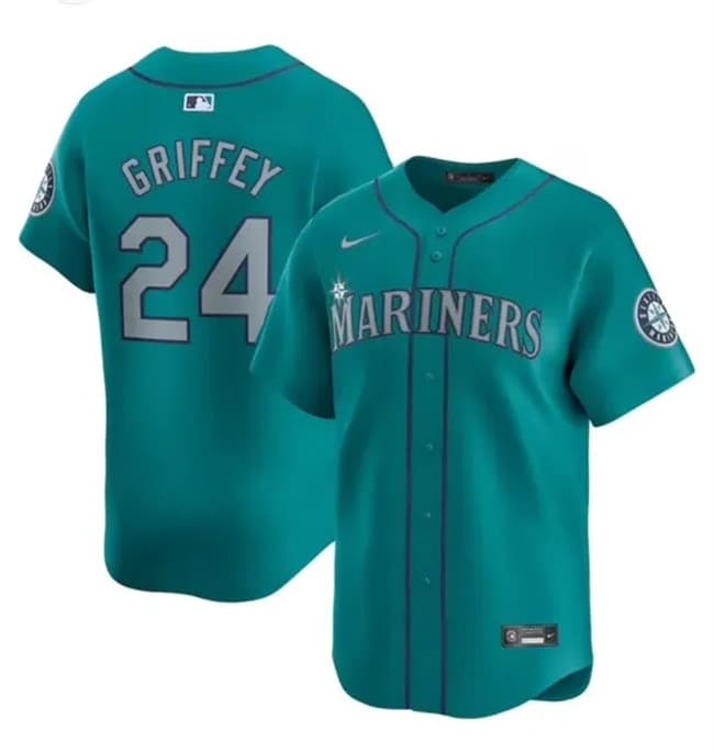 Men's Seattle Mariners 24 Ken Griffey Jr Aqua Alternate Limited Stitched jersey