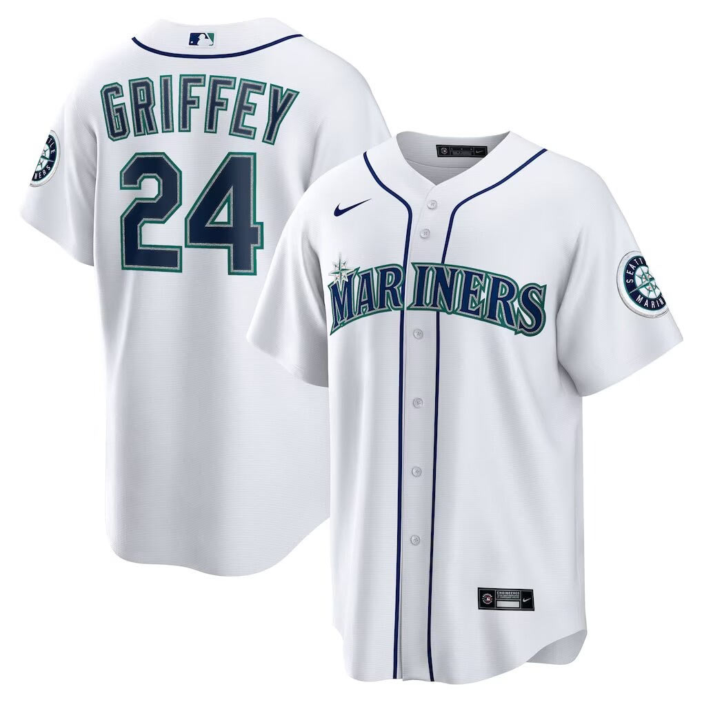 Men's Seattle Mariners 24 Ken Griffey Jr. White Cool Base Jersey