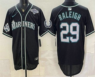 Men's Seattle Mariners 29 Cal Raleigh 50th Black Out Style Vapor Premier Limited Jersey Men's Seattle Mariners 29 Cal Raleigh 50th Black Out Style Vapor Premier Limited Jersey