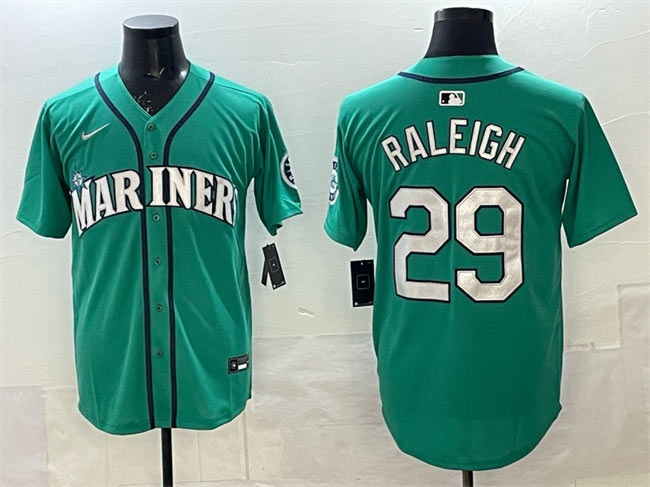 Men's Seattle Mariners 29 Cal Raleigh Aqua Limited Stitched jersey