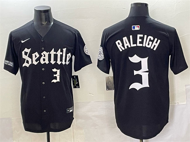 Men's Seattle Mariners 3 Cal Raleigh Black 'Deep Sea Gothic Edition' Vapor Premier Limited Stitched Baseball Jersey
