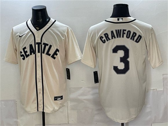 Men's Seattle Mariners 3 J P Crawford Cream With Name Alternate Stitched Baseball Jersey Men's Seattle Mariners 3 J P Crawford Cream With Name Alternate Stitched Baseball Jersey