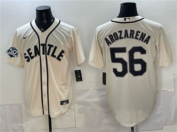 Men's Seattle Mariners 56 Randy Arozarena Cream 50th Anniversary Alternate Stitched Baseball Jersey Men's Seattle Mariners 56 Randy Arozarena Cream 50th Anniversary Alternate Stitched Baseball Jersey