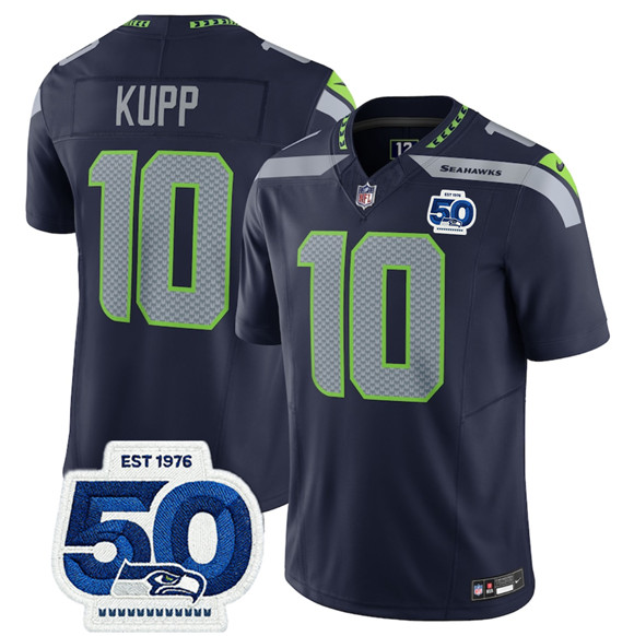 Men's Seattle Seahawks 10 Cooper Kupp Navy 2025 F.U.S.E. 50th Anniversary Patch Vapor Limited Football Stitched Jersey