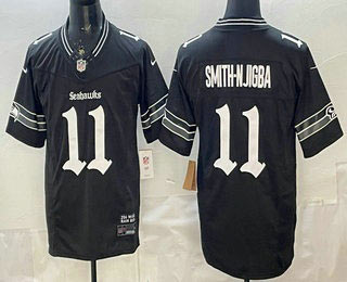 Men's Seattle Seahawks 11 Jaxon Smith Njigba Black 2025 FUSE Gothic Rain City Shadows Edition Vapor Limited Jersey